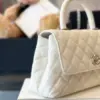 Chanel Coco Handbags Leather White With Silver Lock Woman’s 23 cm product view 4
