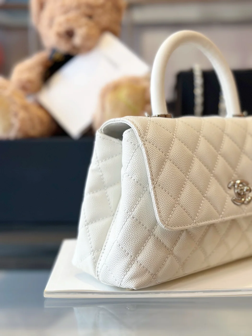 Chanel Coco Handbags Leather White With Silver Lock Woman’s 23 cm product view 4