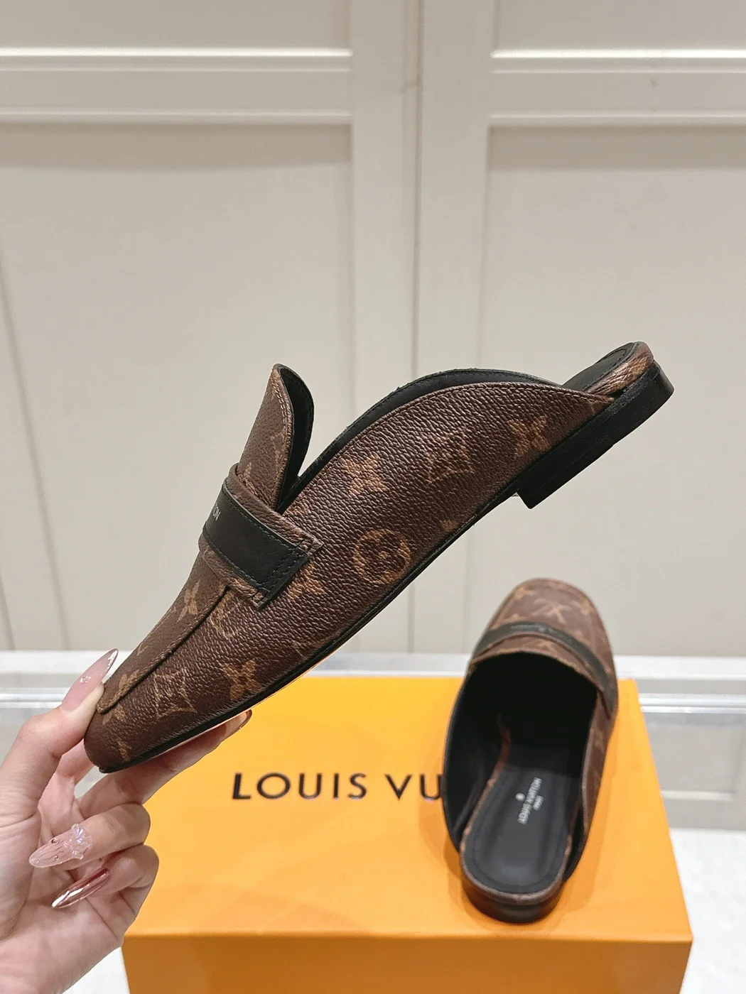 Louis Vuitton Women Brown Leather Monogram Mules product view 6