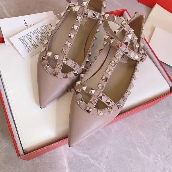 Valentino Women Beige Leather Studded Flats product view 4