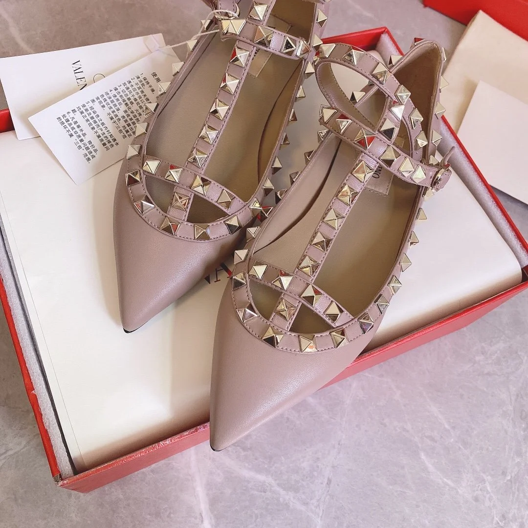 Valentino Women Beige Leather Studded Flats product view 4