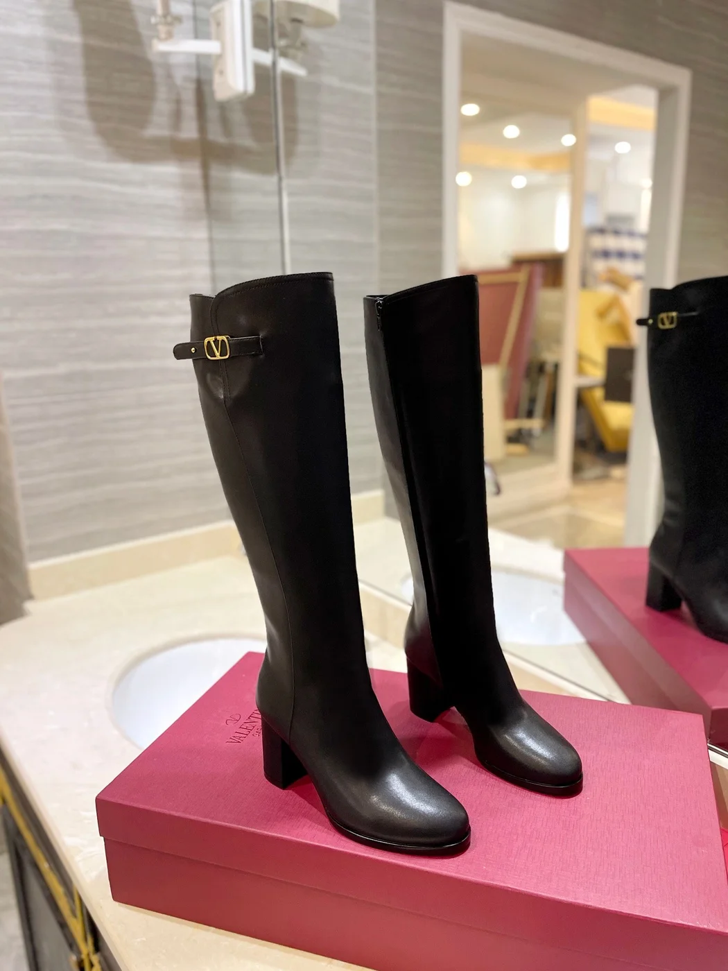 Valentino Women Black Leather Knee High Boots product view 1
