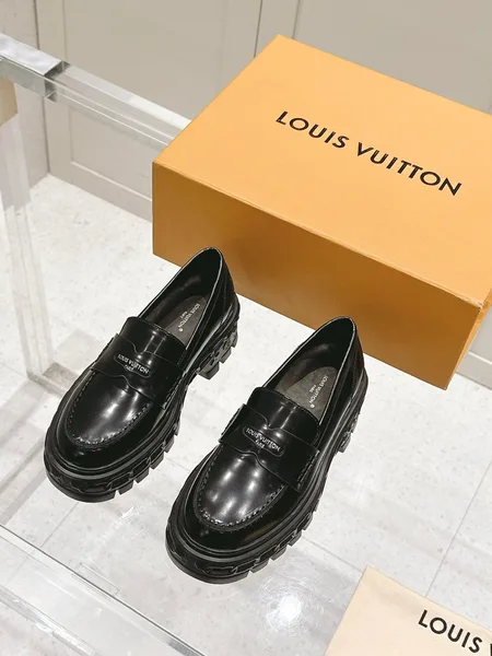Louis Vuitton Women Black Leather Loafers product photo
