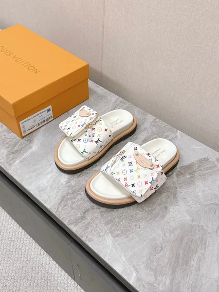Louis Vuitton Women White Leather Multicolor Logo Mules product view 1