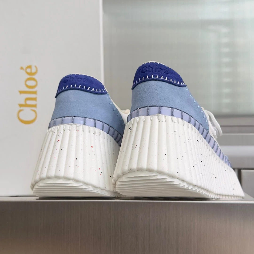 Chloé Nama wedge sneakers in Ashes Blue and white product view 9