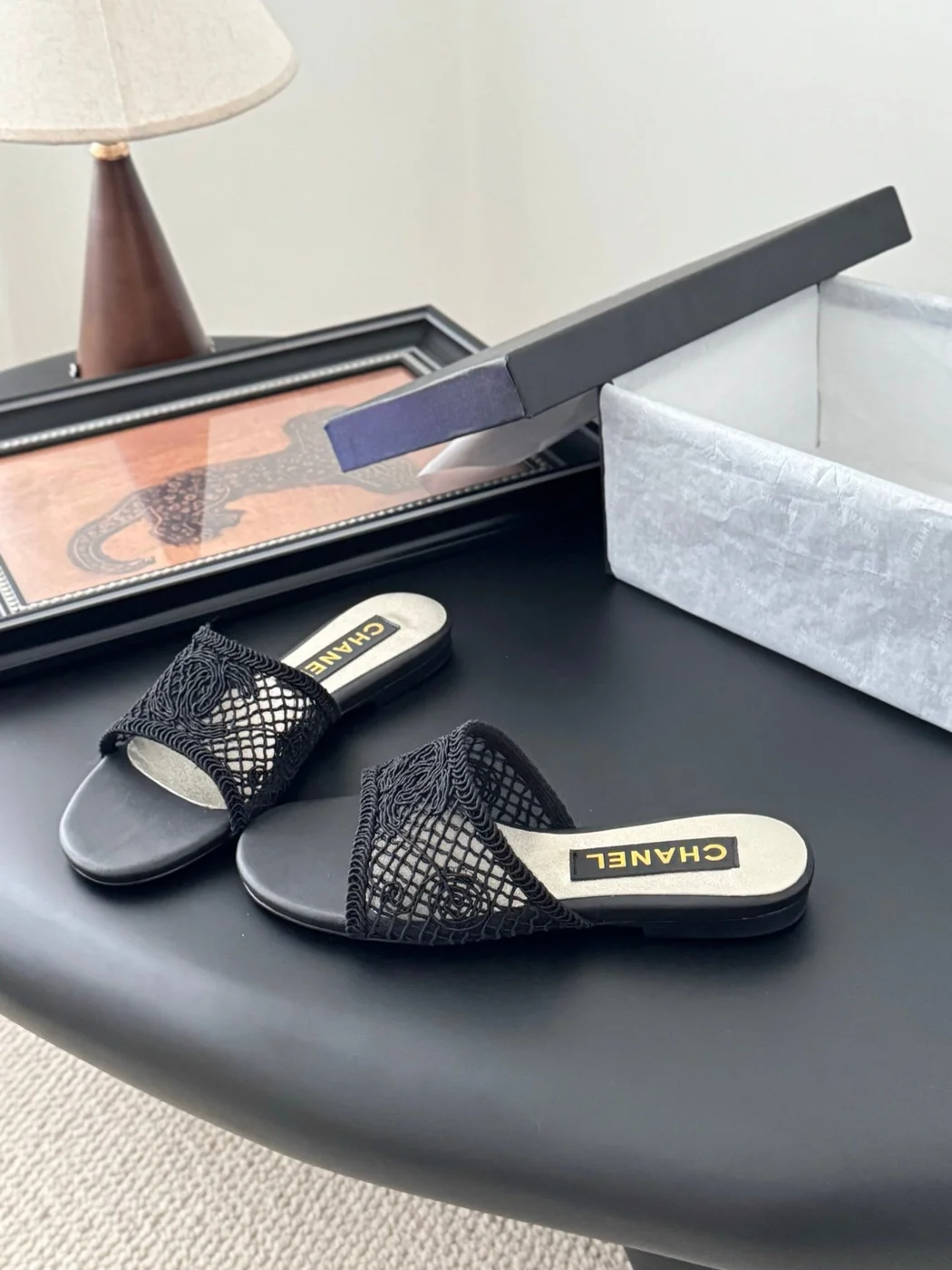 Chanel Women Black Mesh Slide Sandals product view 2