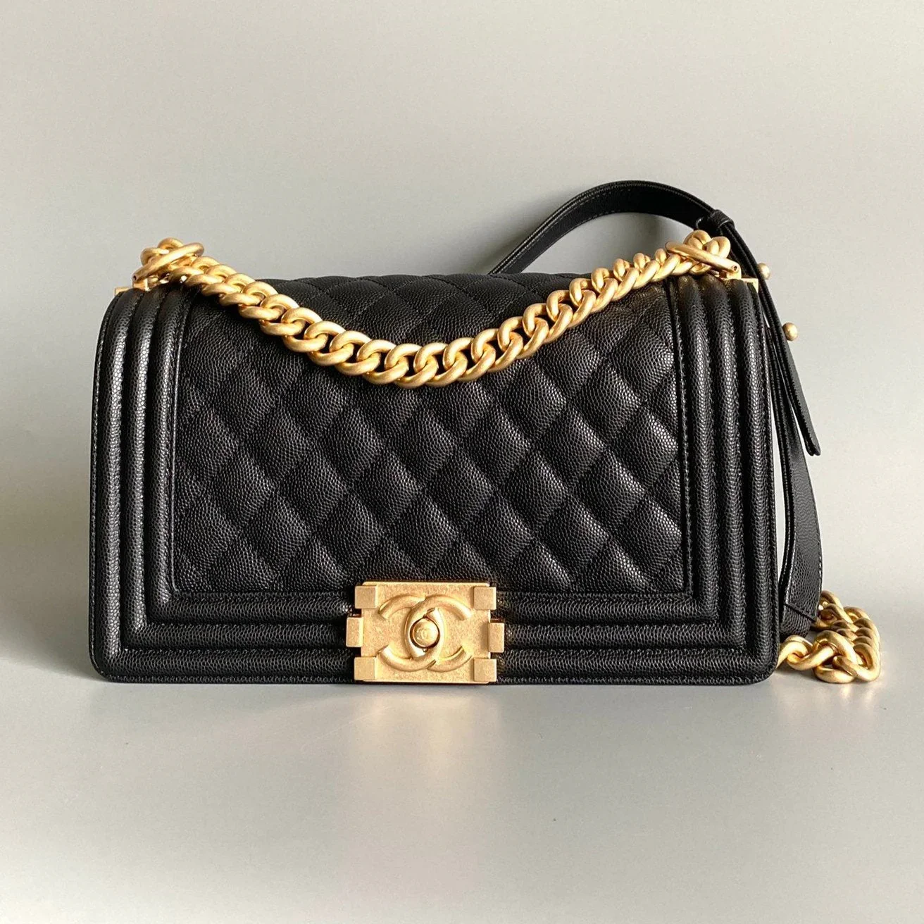 Chanel Medium 25 Boy Bag In Black Lambskin Gold Hardware product view 8