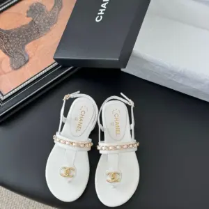 Chanel Women White Leather Sandals product view 1