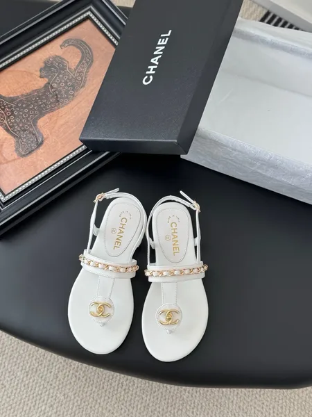 Chanel Women White Leather Sandals product view 1