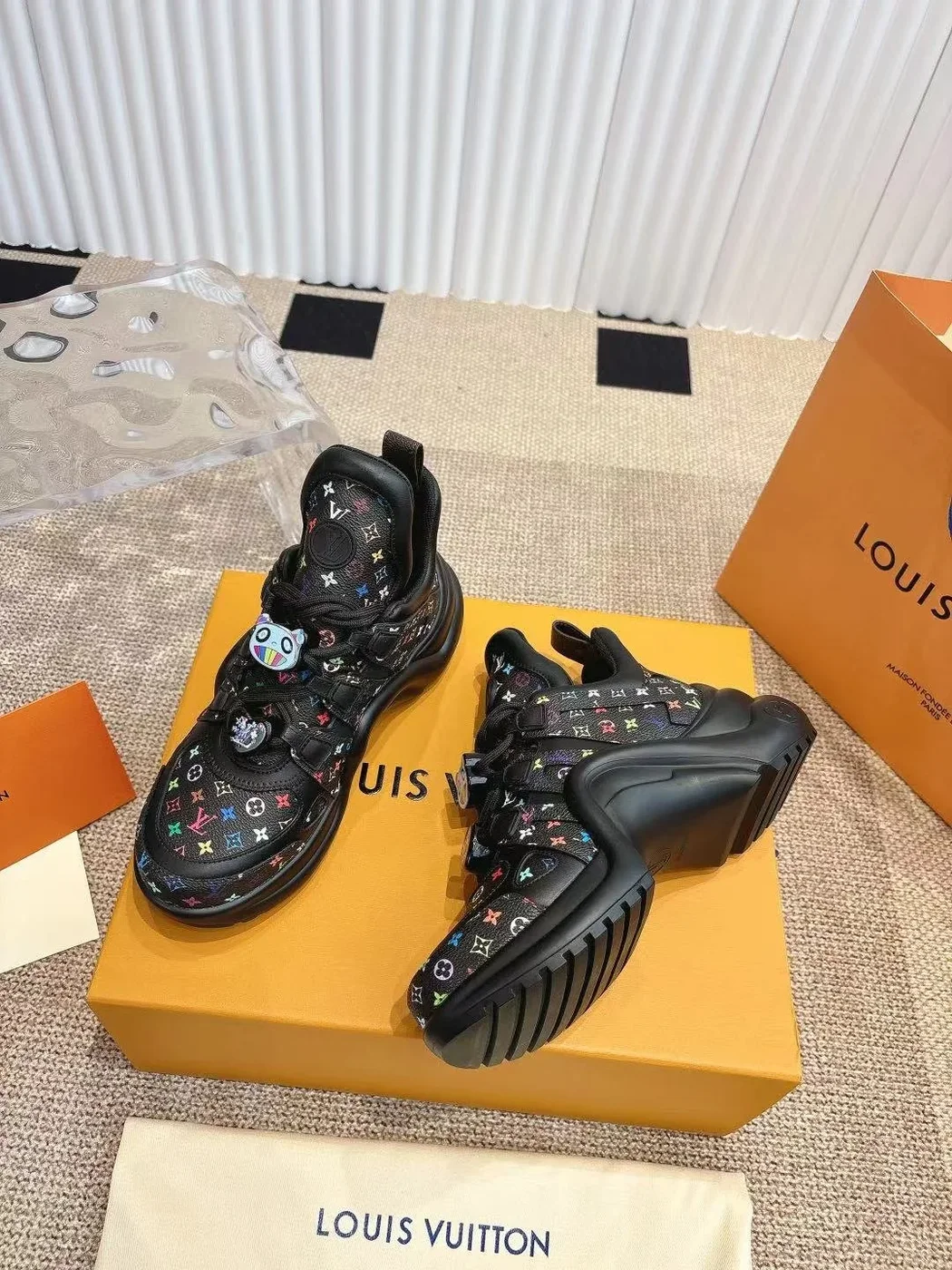 Louis Vuitton Women Black Leather Multicolor Logo Sneakers product view 5