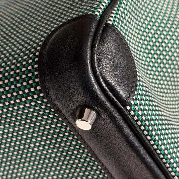 Hermès Birkin 25 cm In Black Swift Black/Mint/Blanc Toile Canvas (Custom-Made) Bag product view 6