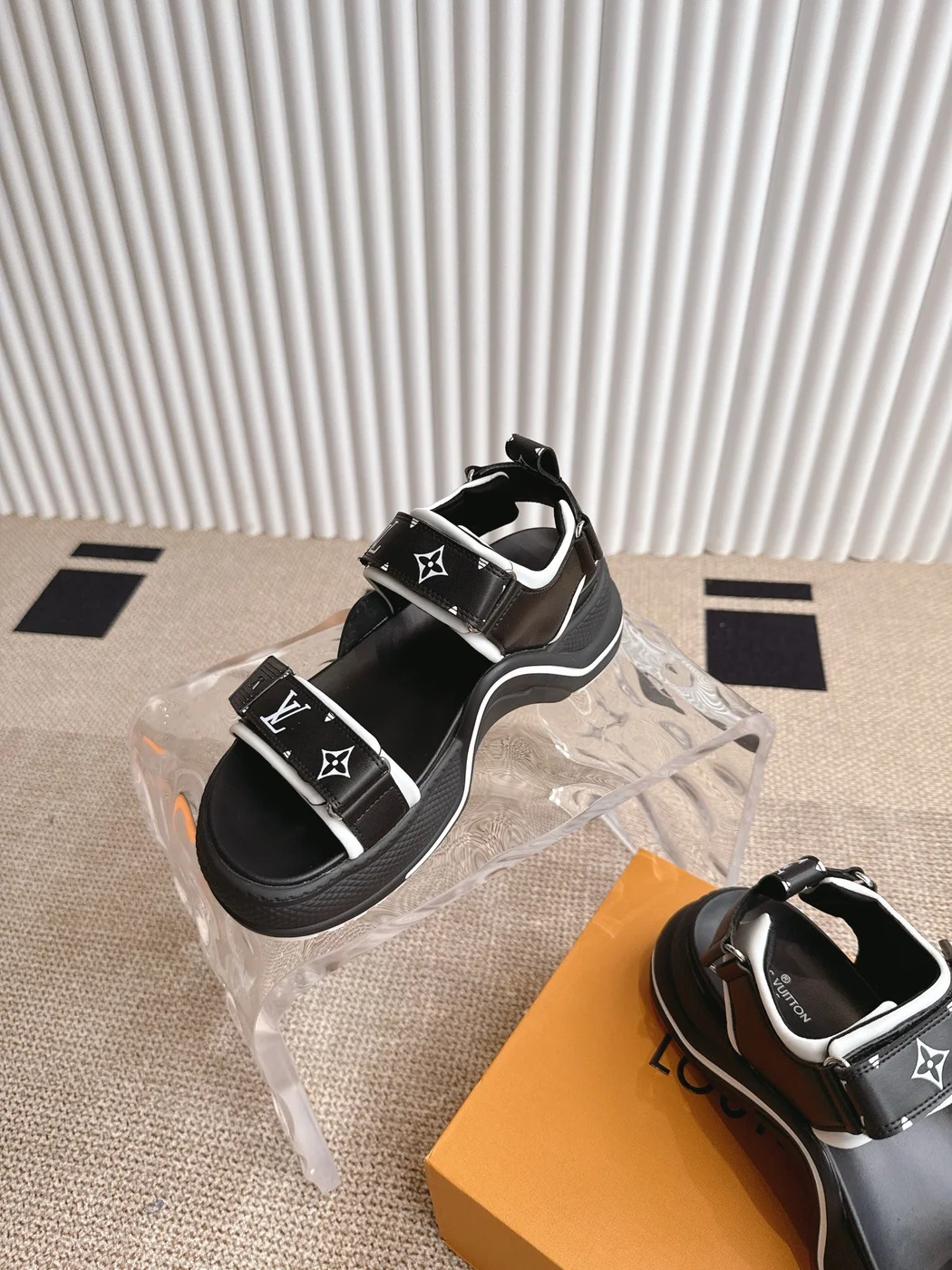 Louis Vuitton Women Black Synthetic Monogram Strap Sandals product view 6