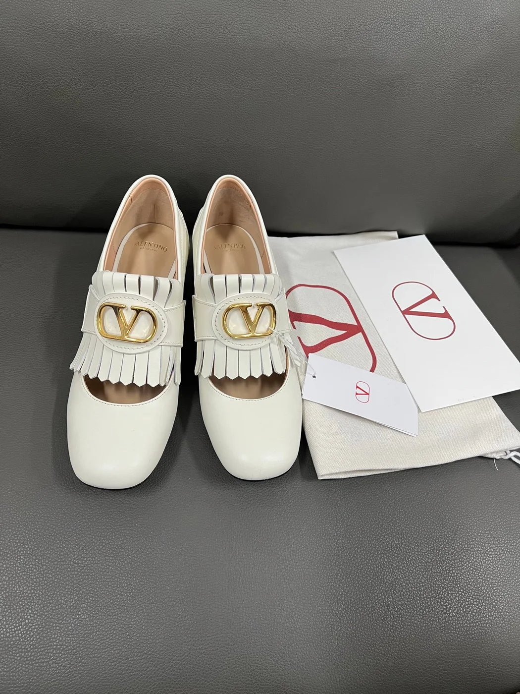 Valentino Women White Leather Fringe Detail Pumps product view 3