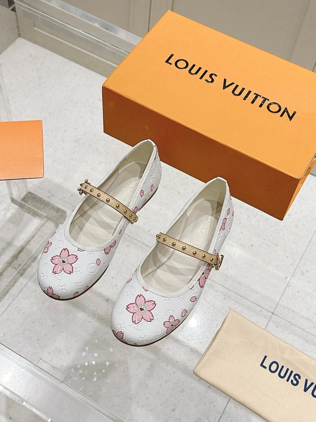 Louis Vuitton Women White Leather Pink Floral Mary Janes product view 3