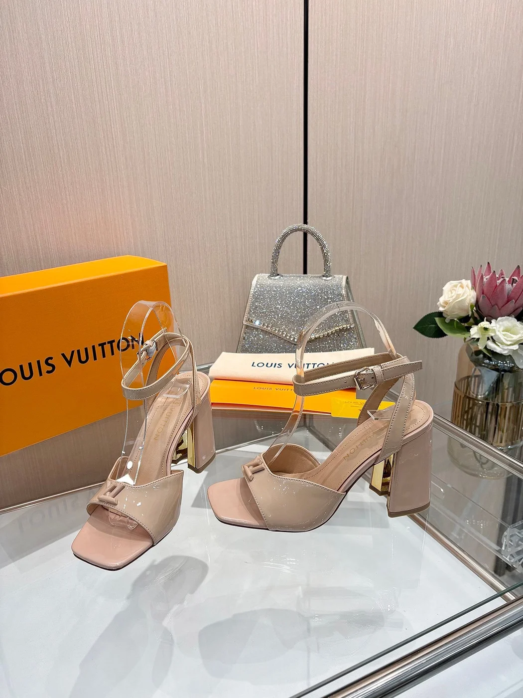 Louis Vuitton Women Nude Patent Leather Block Heels product view 4