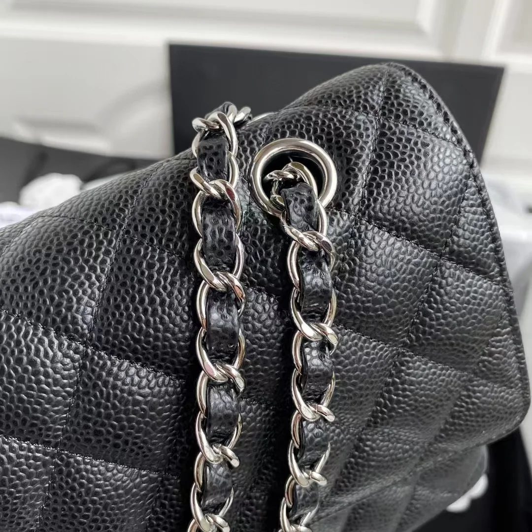 Chanel Classic Handbag Black With Silver Lock 25 cm product view 5