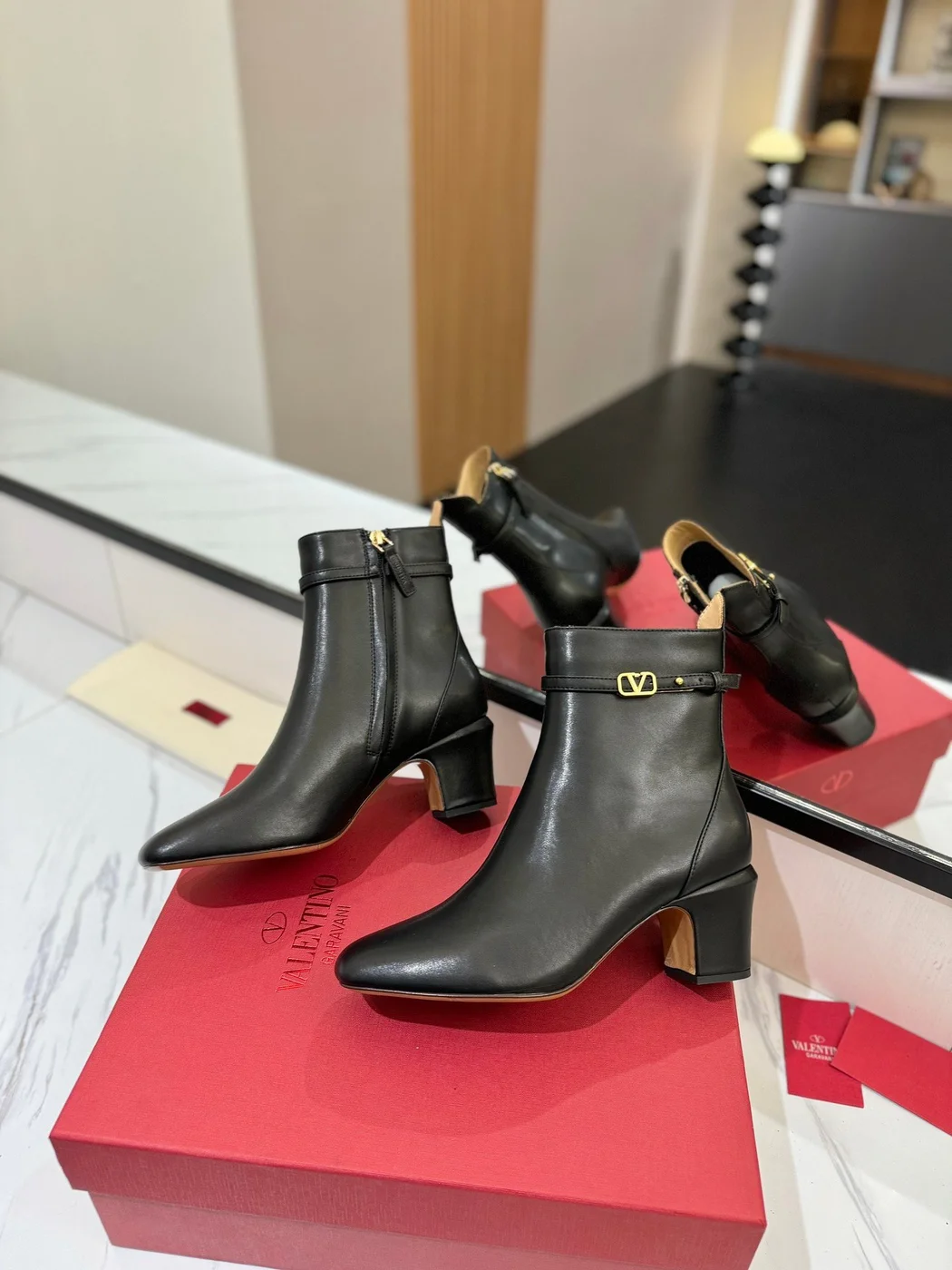 Valentino Women Black Leather Ankle Boots product view 6
