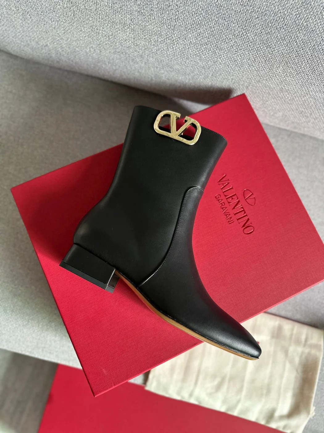 Valentino Women Black Leather Ankle Boots product view 4
