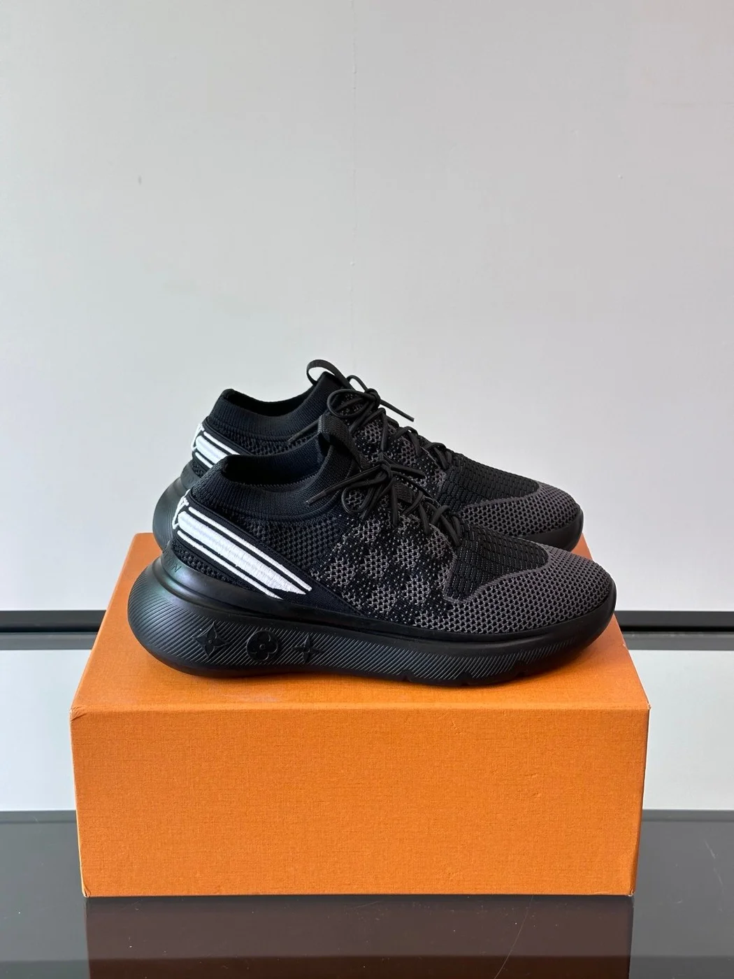 Louis Vuitton Men Black Knit Fabric Sneakers product view 1
