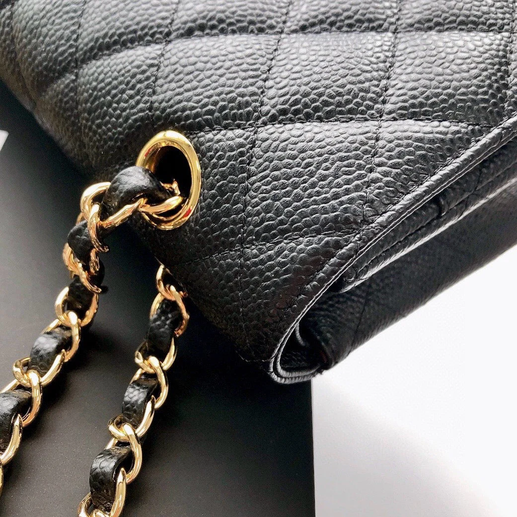 Chanel Flap Bag 25 In Black Caviar Leather Gold Hardware product view 8