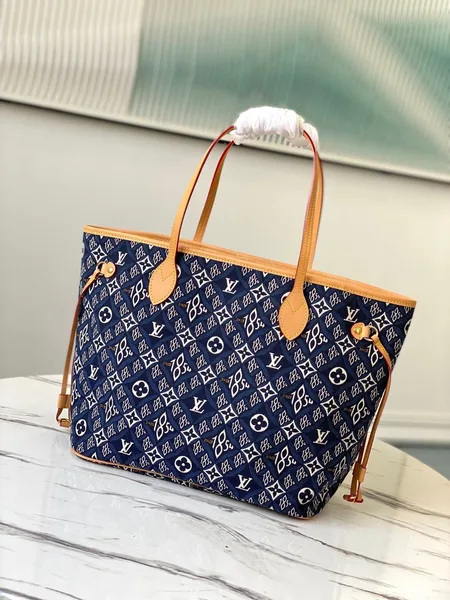 Louis Vuitton Neverfull MM Bag — Navy Blue 1854 Pattern product view 3