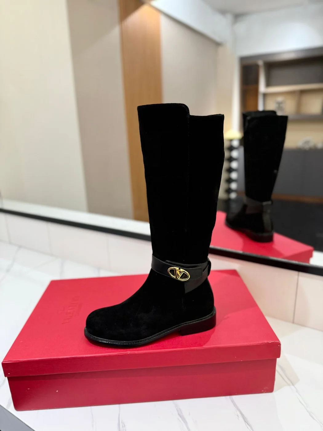 Valentino Women Black Suede Leather Strap Boots product view 5