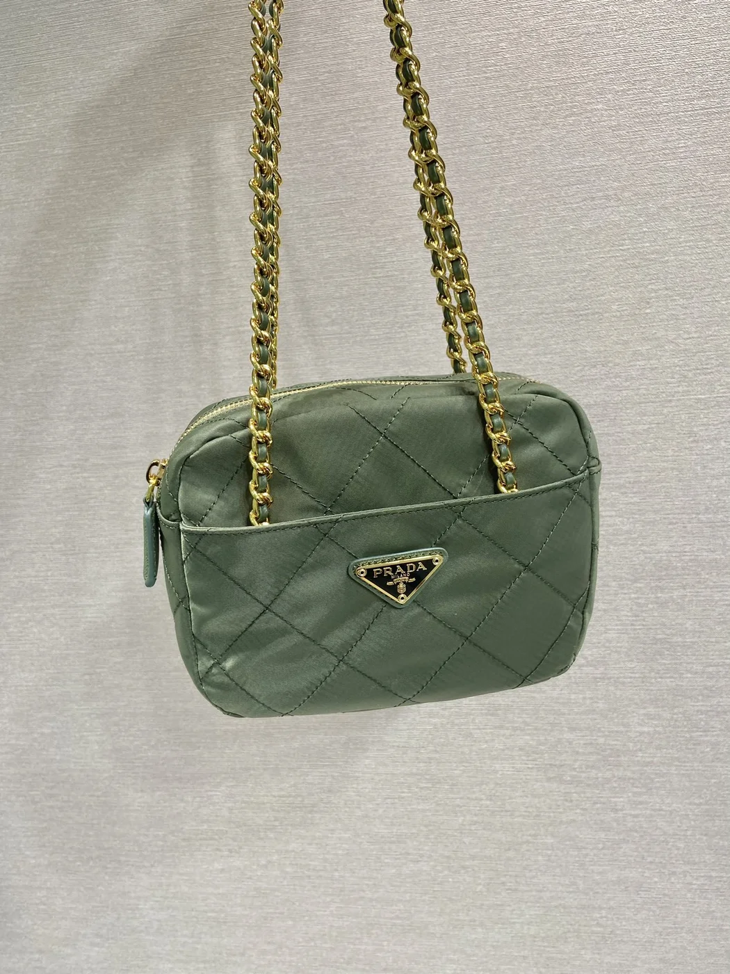 Prada Quilted Hobo Bag 19 In Pickle Green Handmade Nylon Gold Hardware product view 1