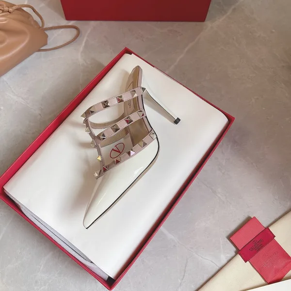 Valentino Women White Patent Leather Studded Mules product view 2