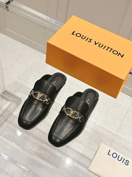 Louis Vuitton Women Black Leather Slip-On Mules product photo