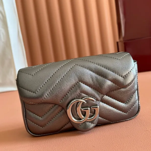 Gucci GG Marmont Bag 16 In Warm Gray Brown Lambskin product view 3