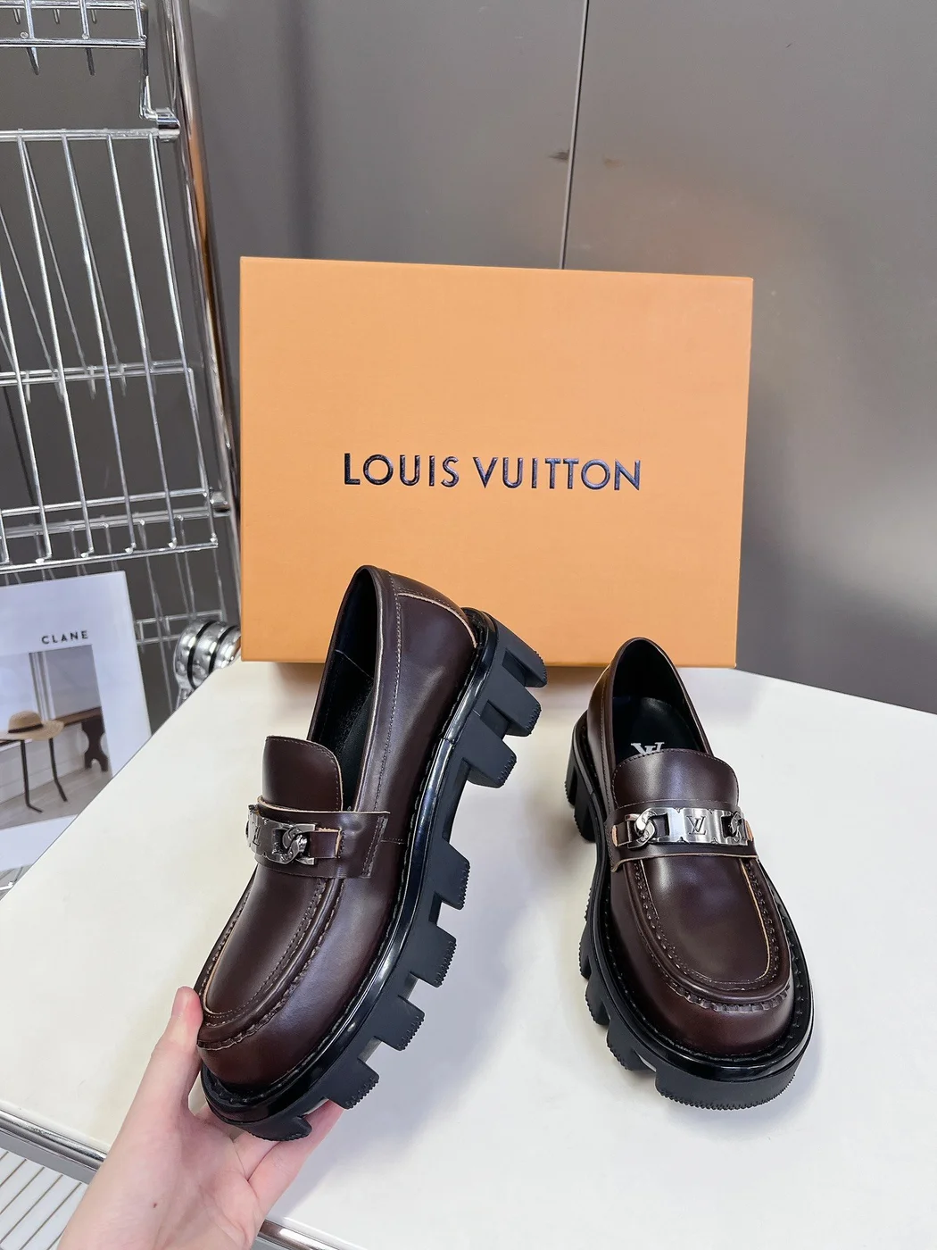 Louis Vuitton Women Brown Leather Chunky Loafers product view 5