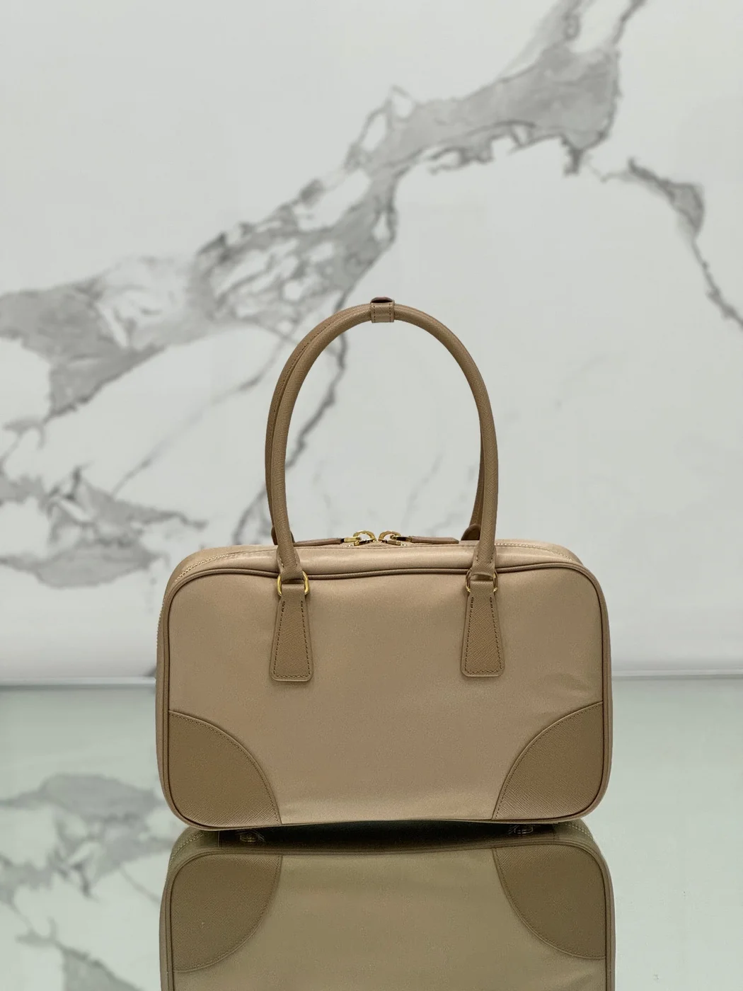Prada Large Top Handle Bag 35 In Dried Moss Nylon And Calfskin Trim product view 2