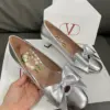 Valentino Women Silver Leather Bow Detail Flats product view 5
