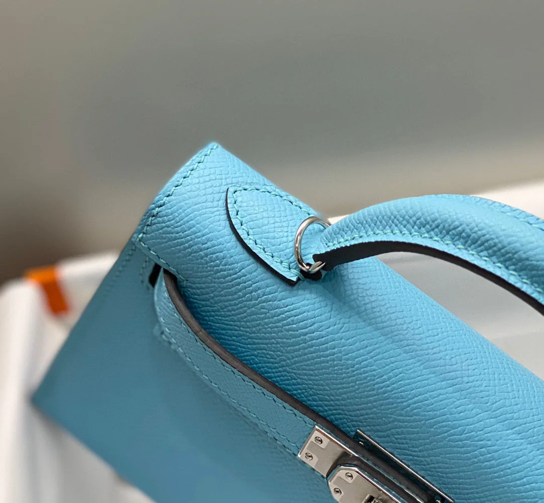 Hermès Kelly Mini 20 Sky Blue Epsom Silver Hardware Bag product view 3