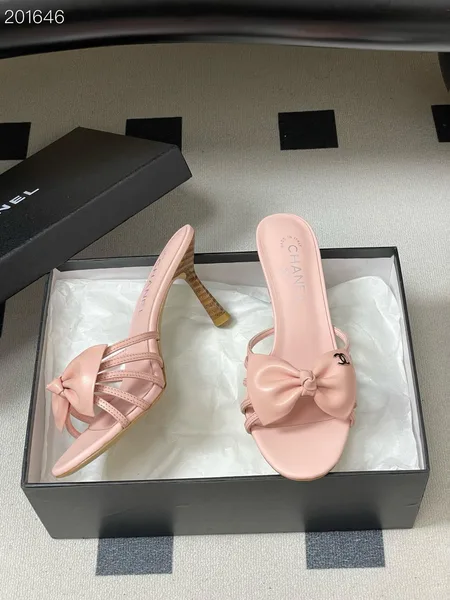 Chanel Pink strappy bow spool heels product view 1