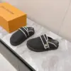 Louis Vuitton Women Black Felt Leather Trim Mules product view 3