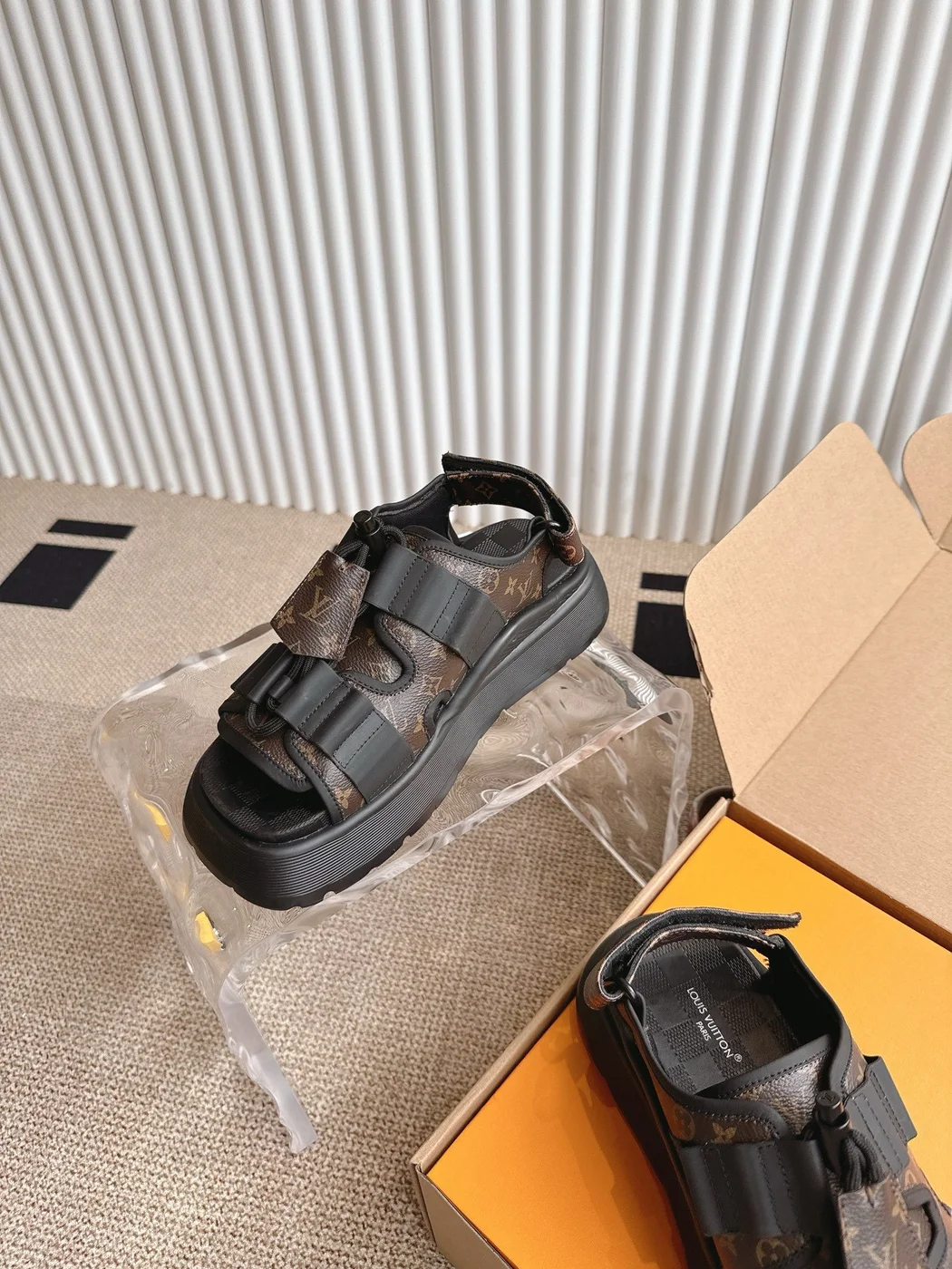 Louis Vuitton Women Brown Leather Patterned Sandals product view 6