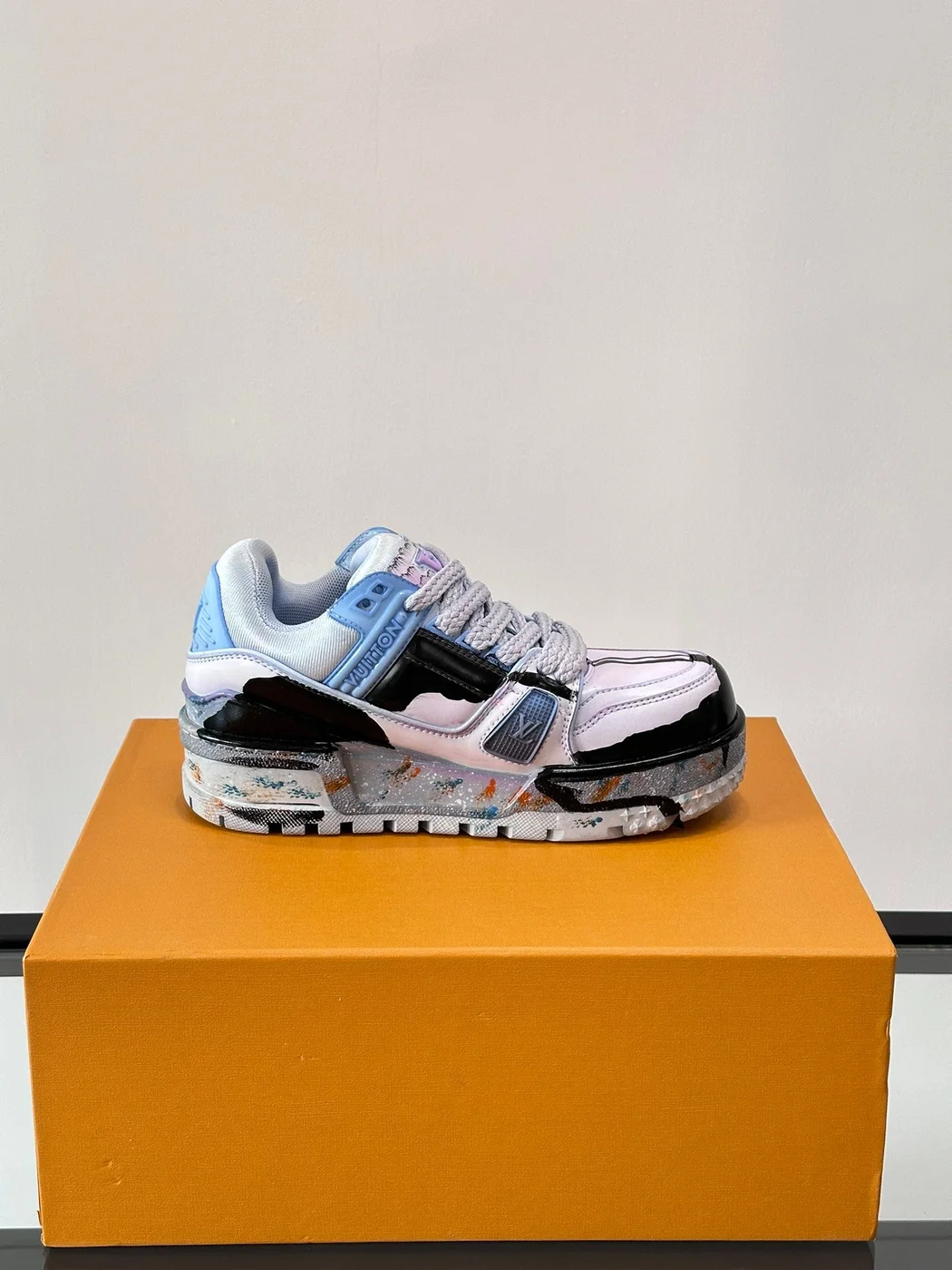 Louis Vuitton Men Black White Blue Leather Sneakers product view 6
