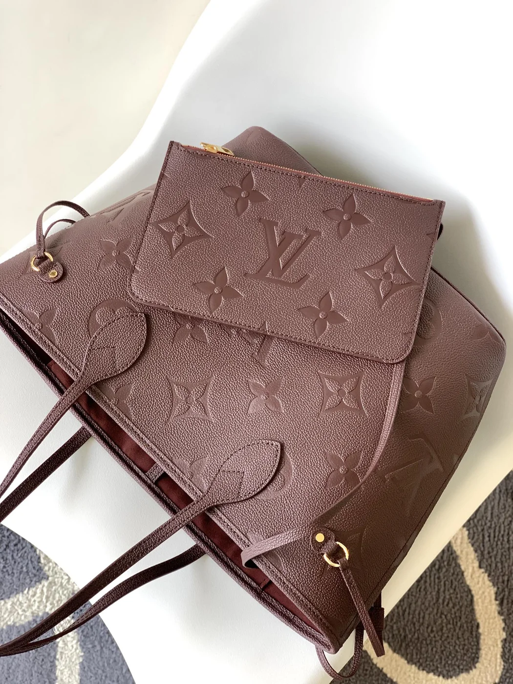 Louis Vuitton Neverfull MM Bag — Burgundy Embossed Monogram product view 5