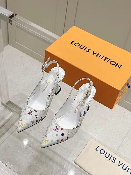 Louis Vuitton Women White Leather Multicolor Logo Heels product view 1