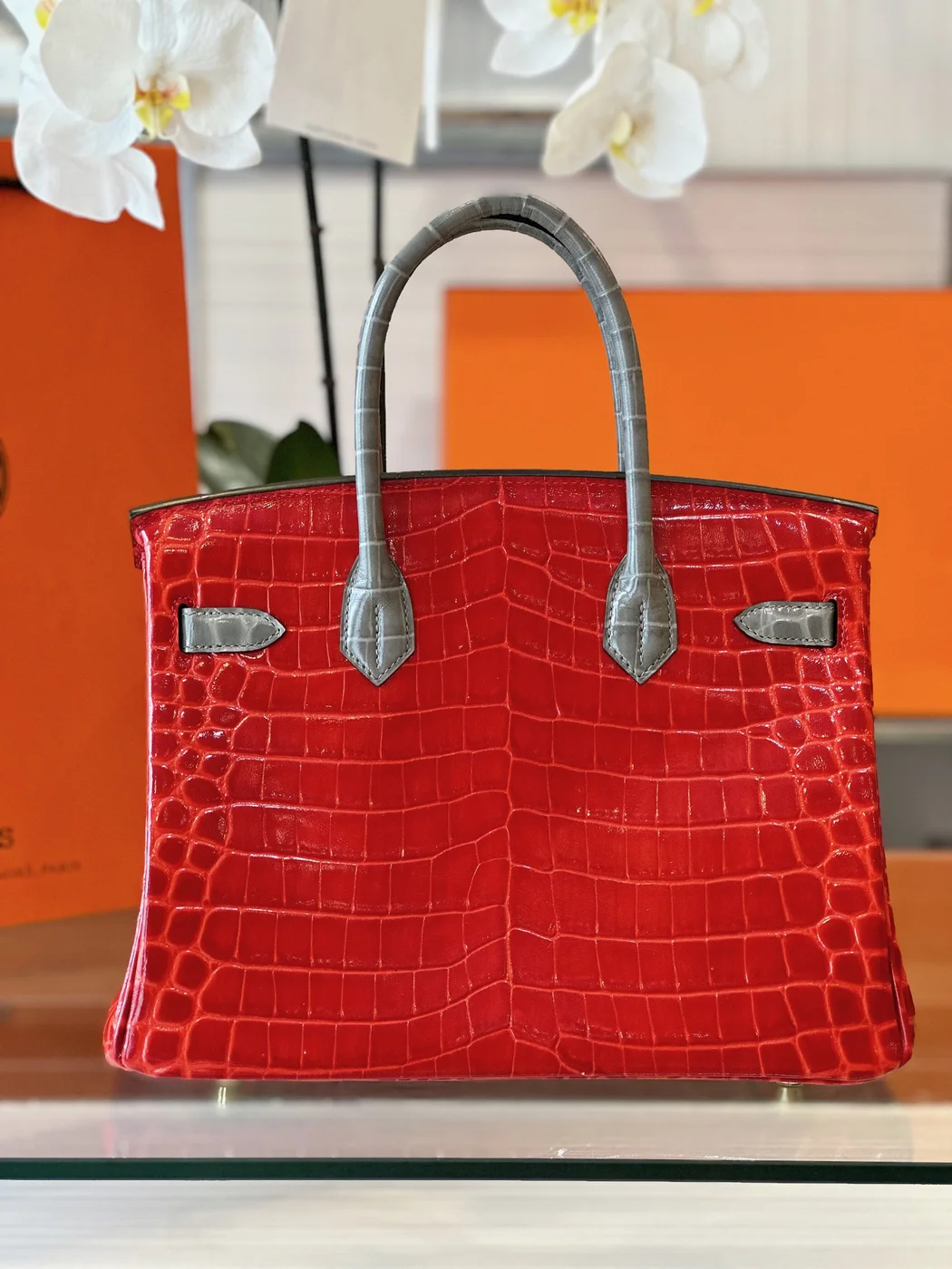 Hermès Birkin 30 Red/Liam Blue Crocodile Leather Gold Hardware. – Custom Made Bag product view 7