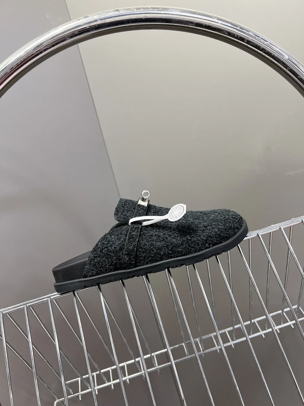 Hermès Women Black Fuzzy Fabric Mules product view 2