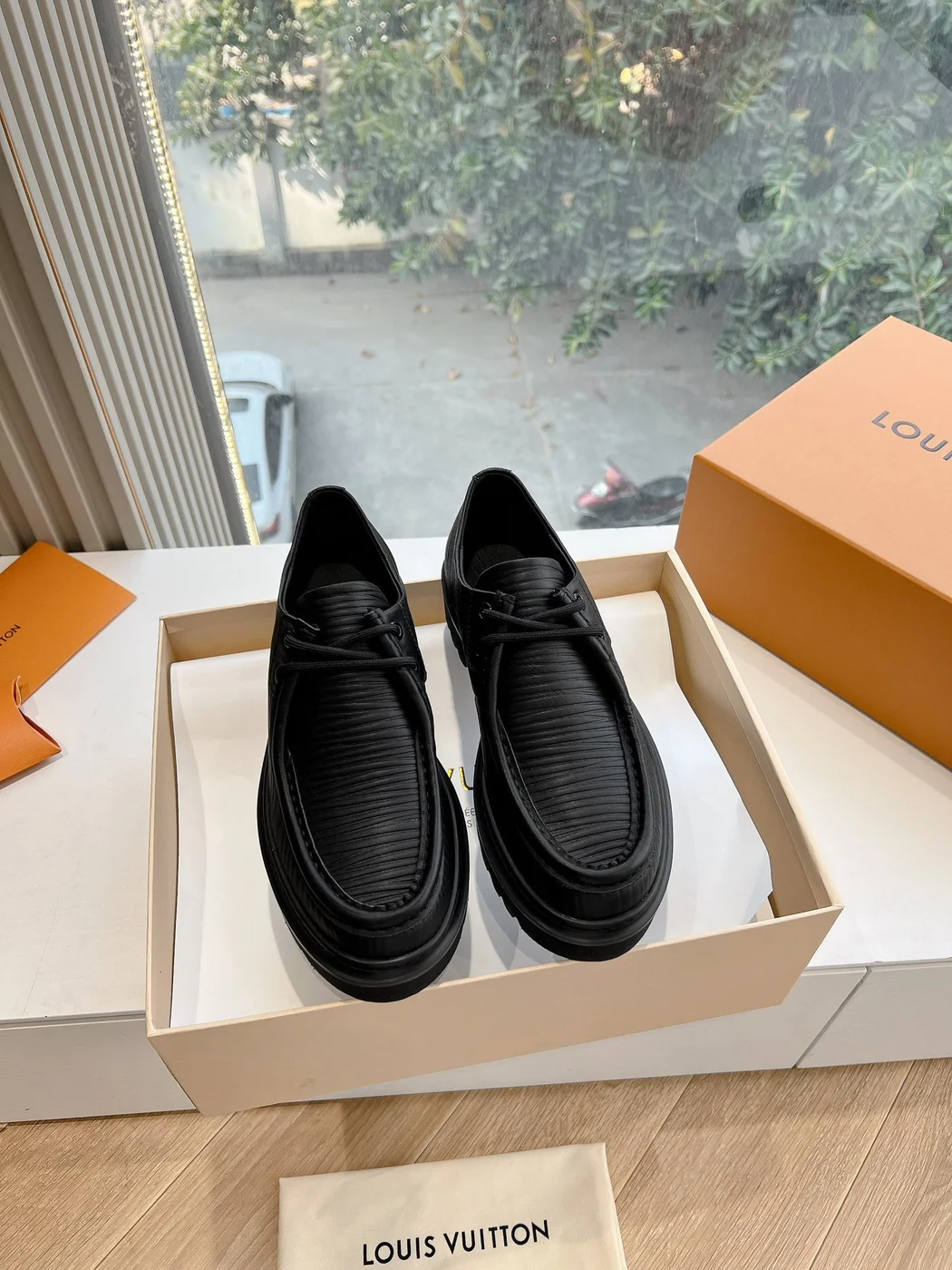 Louis Vuitton Women Black Leather Loafers — Wide-Strap Detail product view 1