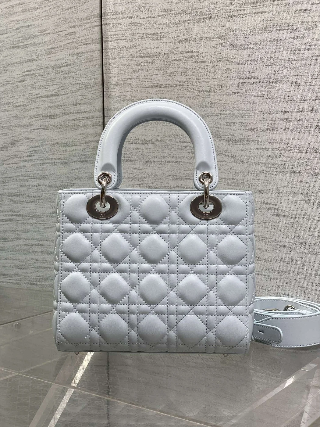 Dior Small Lady Dior Bag in Ice Blue Cannage product view 3