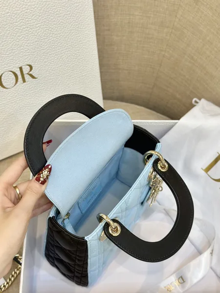 Dior Lady Mini Handbag for Women Ice Blue Cowhide 18 cm product view 2