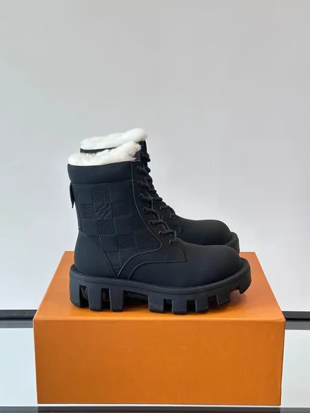 Louis Vuitton Men Black Leather Fur Lined Boots product view 1