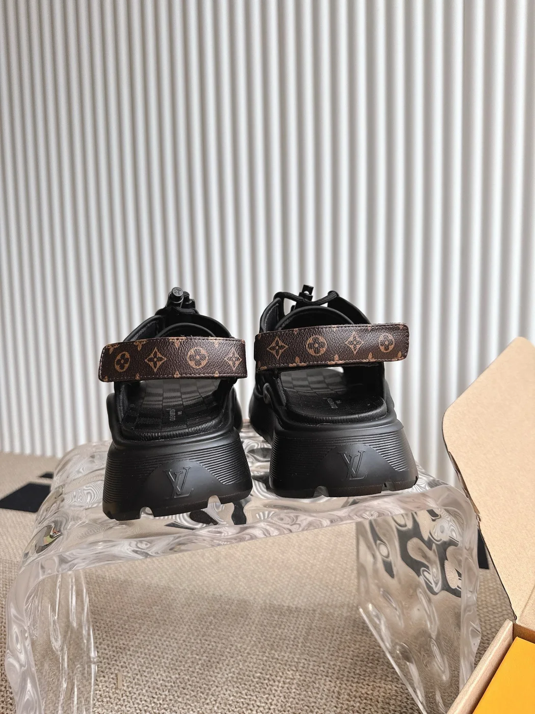 Louis Vuitton Women Black Leather Sporty Sandals product view 2