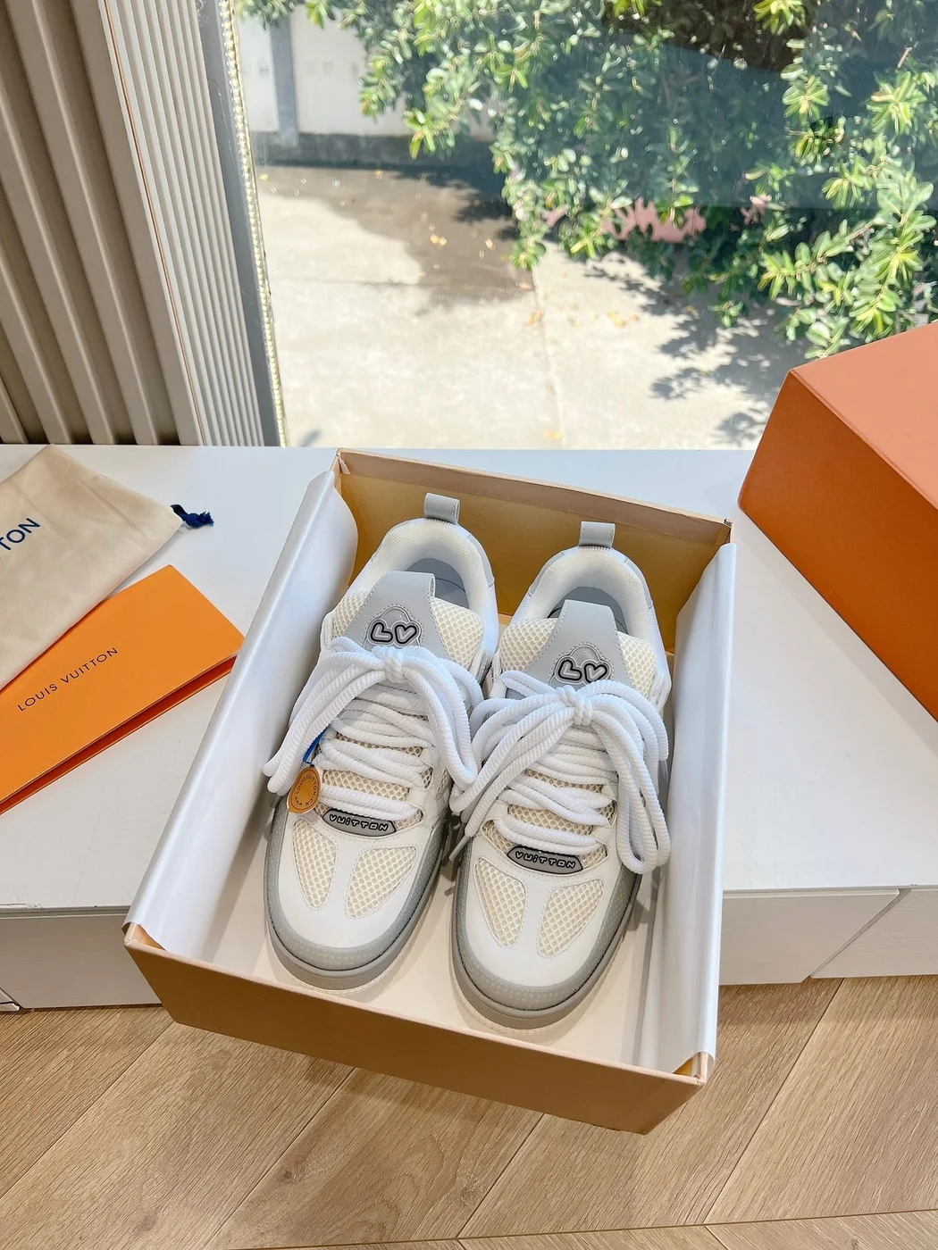 Louis Vuitton Women White Mesh And Leather Sneakers product view 3
