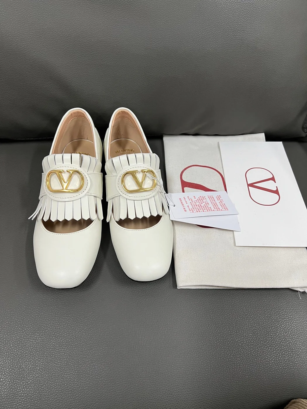Valentino Women White Fringe Loafers with Block Heel product view 3