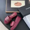 Chanel Women Burgundy Quilted Leather Slides product view 3
